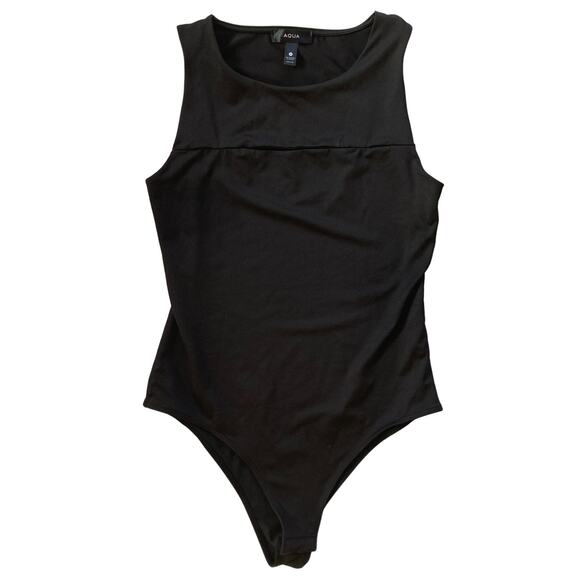 Aqua Tops - NEW Aqua Bodysuit Fitted Black Spandex Size Large